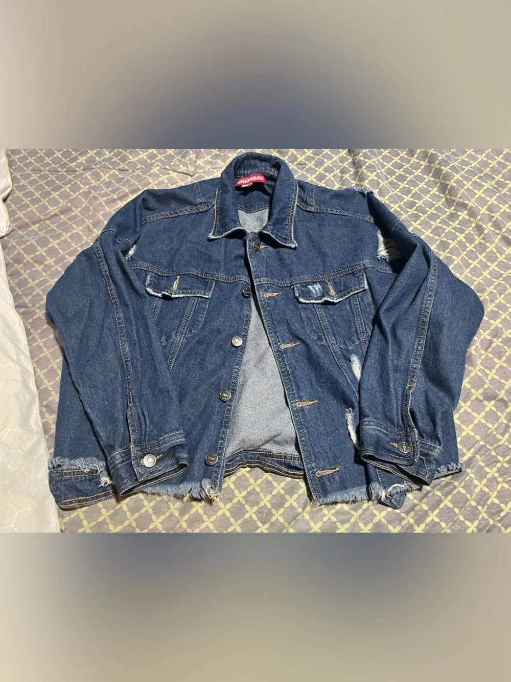Dark Blue Distressed Denim Jacket - Men's Casual Trucker